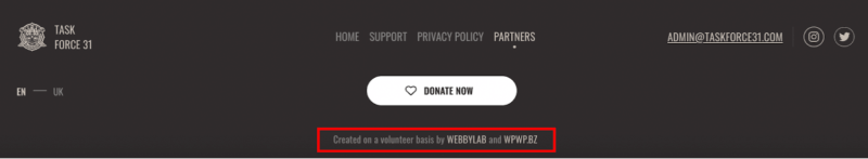 Charity site's footer