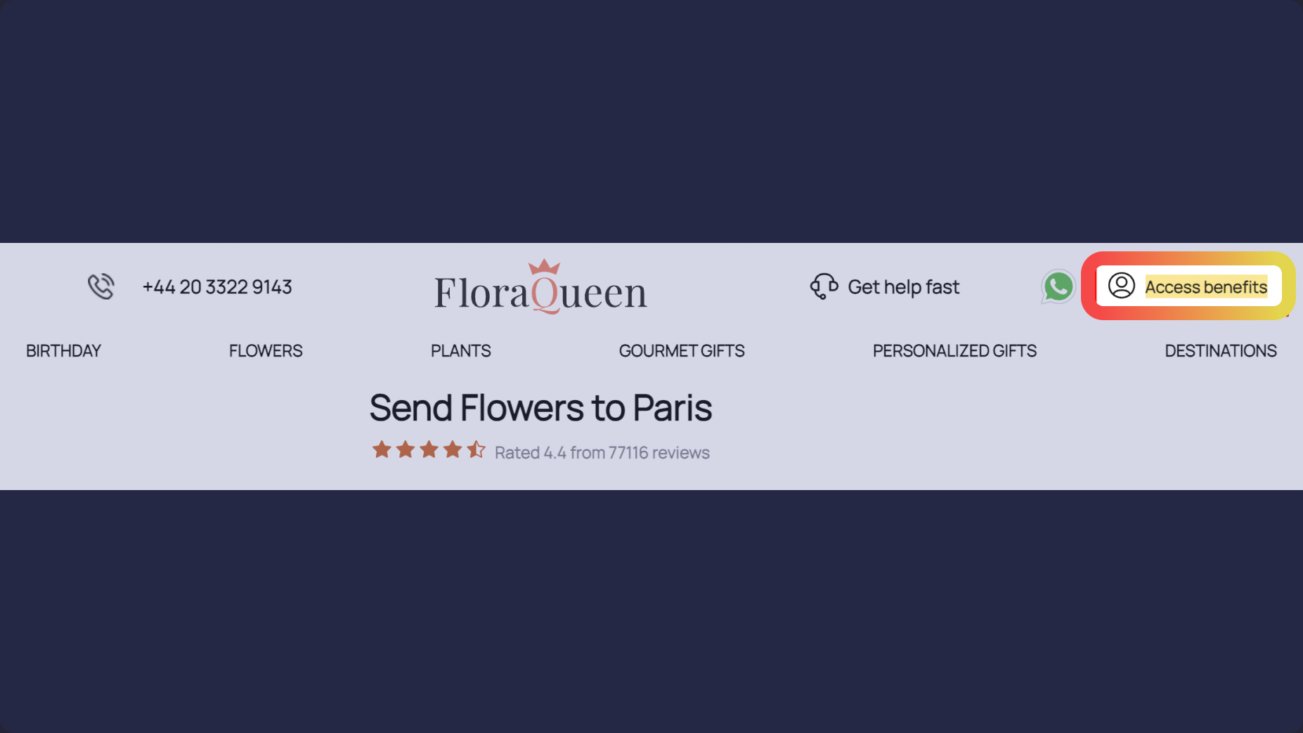 Screenshot of flowers delivery website with different buttons and WooCommerce categories