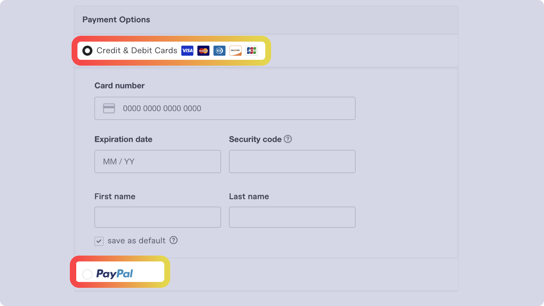 Screenshot of different WooCommerce payment options