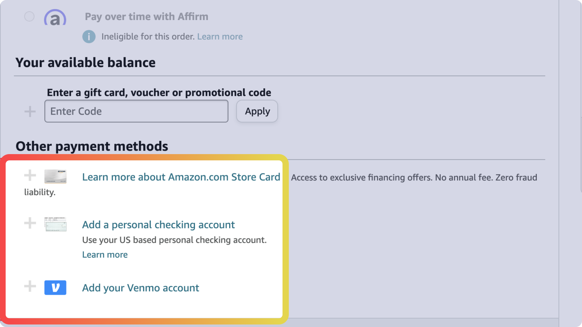 Screenshot with different WooCommerce payment methods on eCommerce store
