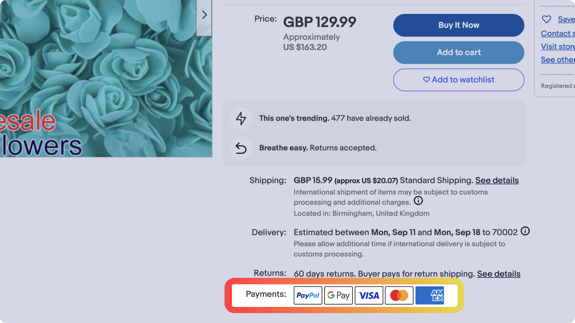 Example of WooCommerce product page with different payments