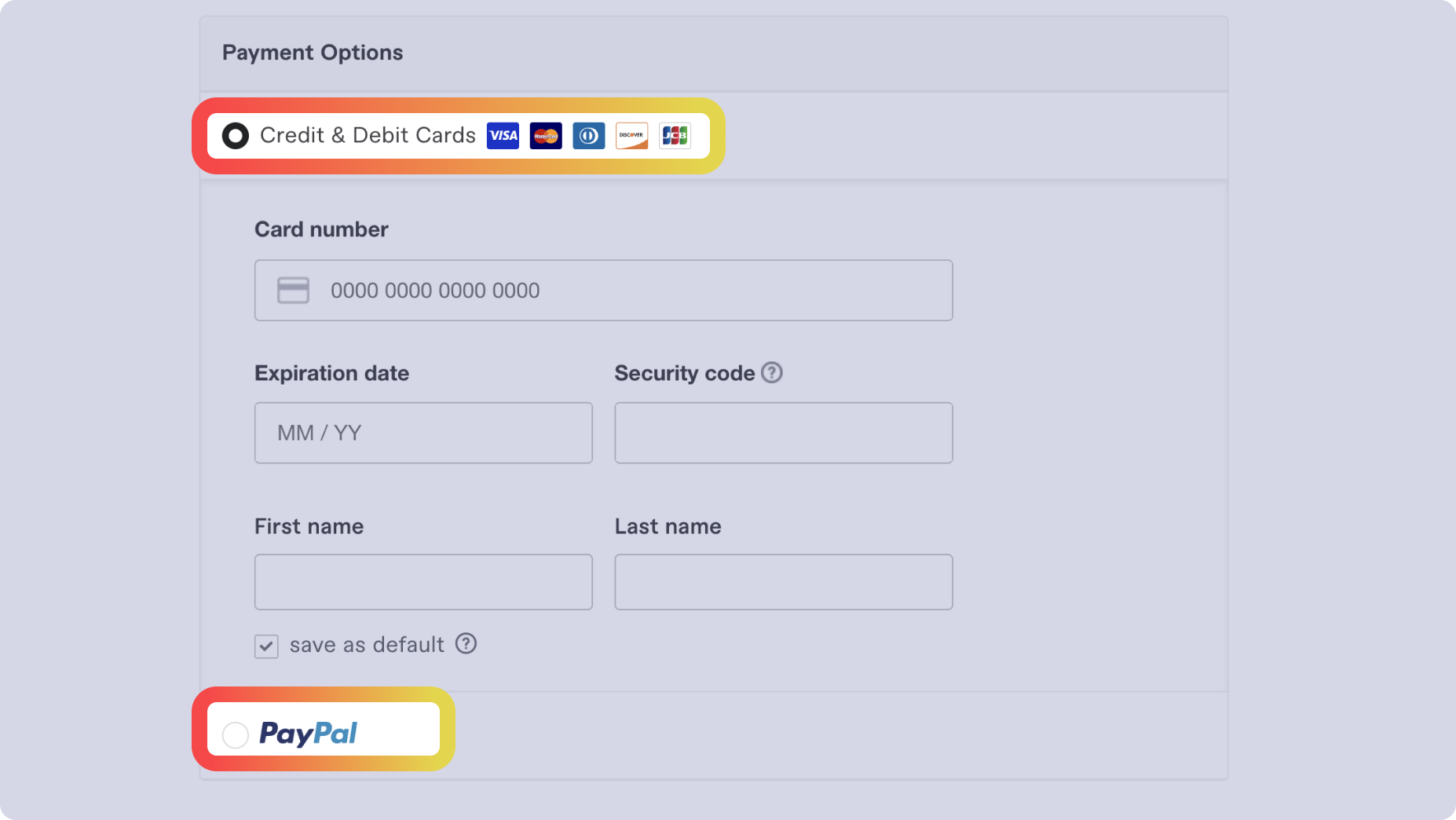 Example of several WooCommerce payment methods on eCommerce online store
