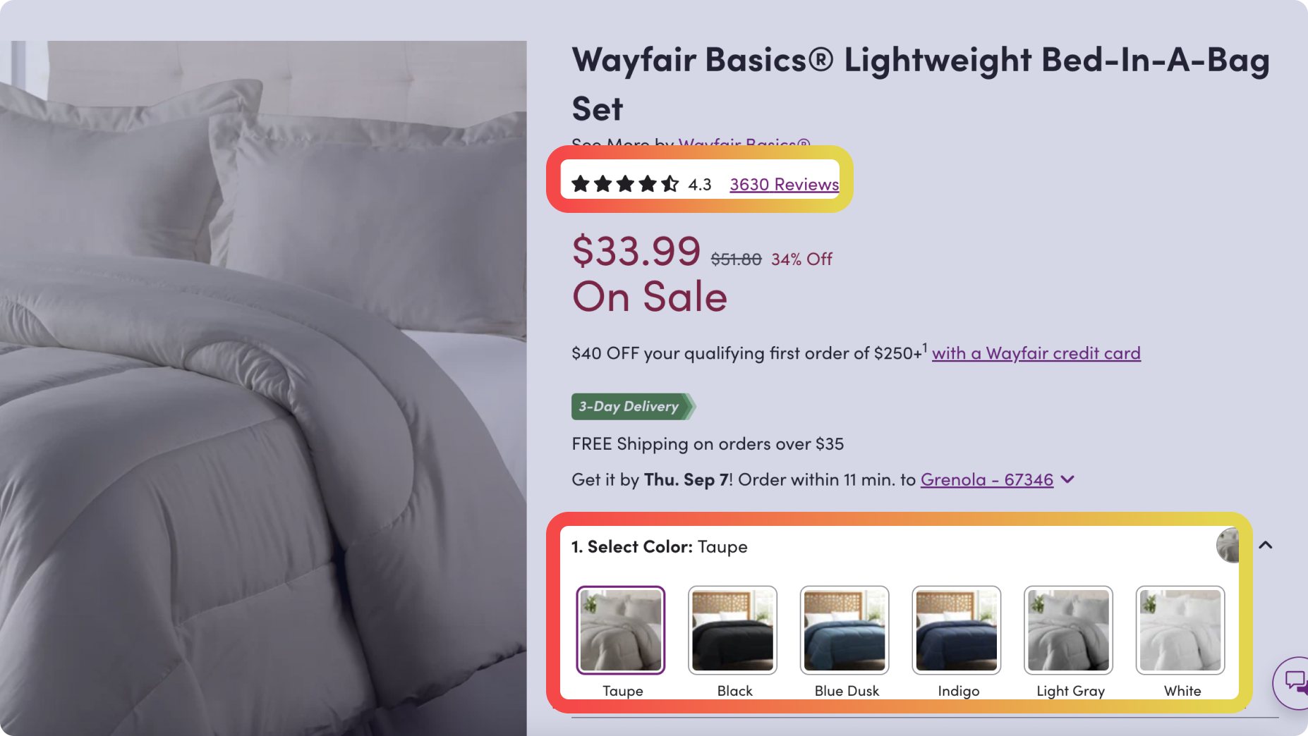 Screenshot of eCommerce product page with visual reviews, rating, other fields